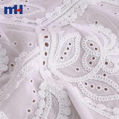 3D Framed Floral Embroidered Cotton Fabric