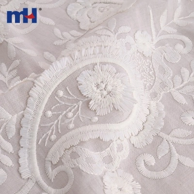 3D Floral Border Embroidered Cotton Fabric