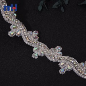 Lace Trim with Beads and Rhinestones-21NL-1227