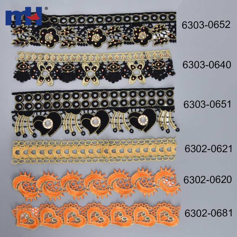 Embroidered Lace Trim of Various Patterns