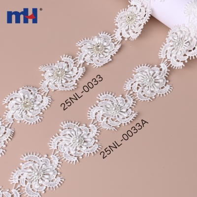 3D Lace Trim with Pearl & Rhinestones
