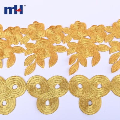 Gold Metallic Embroidered Trim with Back Adhesive