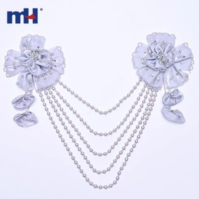Pearl Beaded Shoulder Chain with Satin Flowers