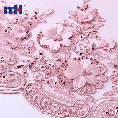 3D Floral Corded Lace Fabric with Pearls & Sequins
